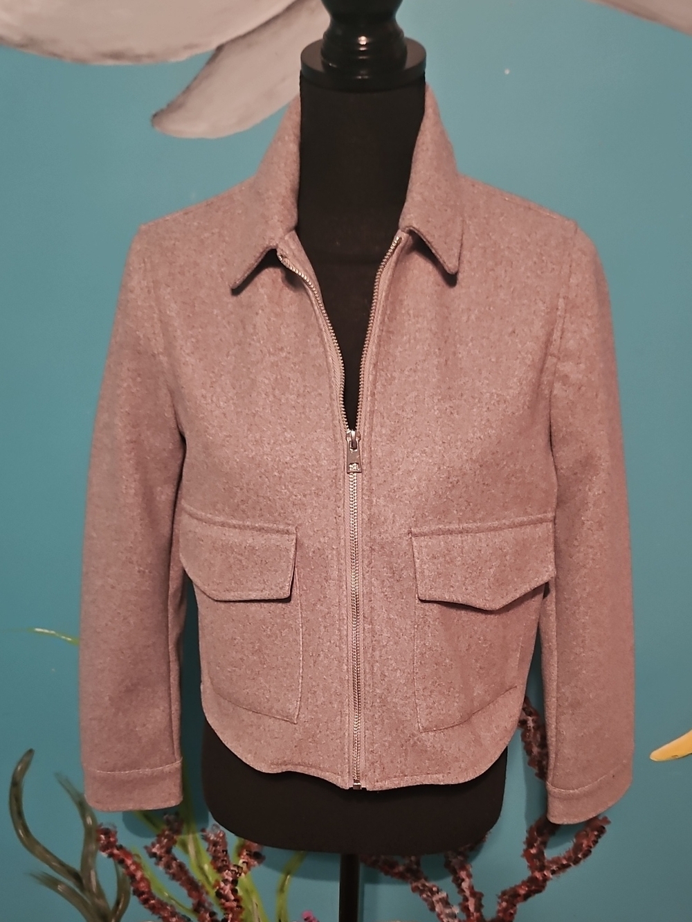 Women's Wool-Blend Zip Front Jacket - Grey Heather